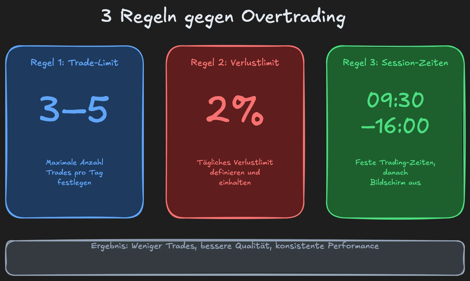 3 Regeln gegen Overtrading: Trade-Limit, Verlustlimit, feste Session-Zeiten